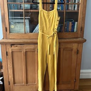 C & C California muted yellow linen jumpsuit with pockets size US 4